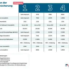 Pflegegrad 5 Geld: Tabelle zeigt Leistungen der Pflegeversicherung. Bei Pflegegrad 5 gibt es 990€ Pflegegeld monatlich.