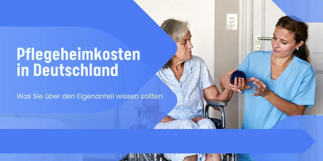 Pflegeheimkosten in Deutschland: Eine Pflegerin hilft einer älteren Dame im Rollstuhl. Was Sie über den Eigenanteil wissen sollten.